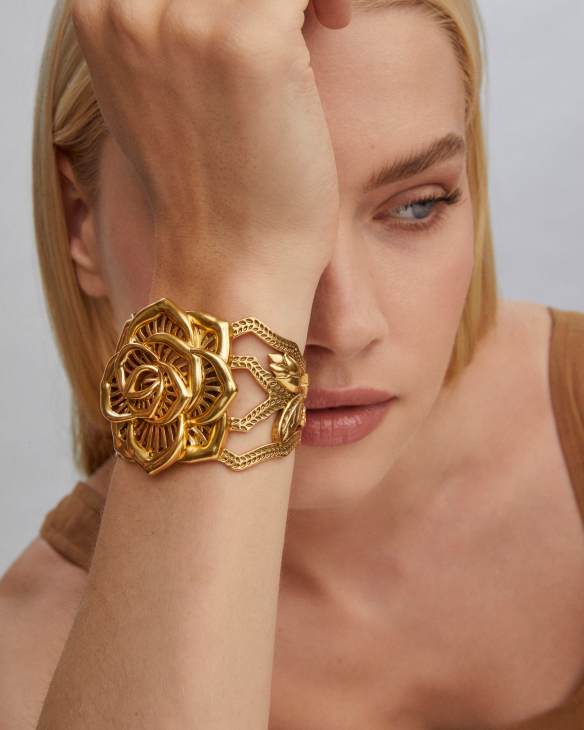 Ansel Rose Statement Cuff in Vintage Gold